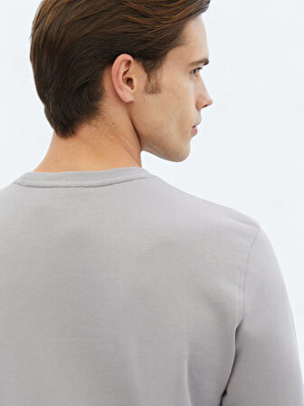 Lila Bisiklet Yaka Baskılı Sweatshırt