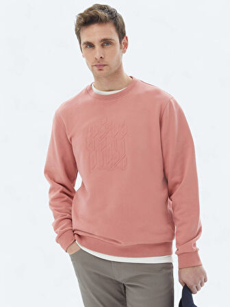 Pembe Bisiklet Yaka Baskılı Sweatshırt
