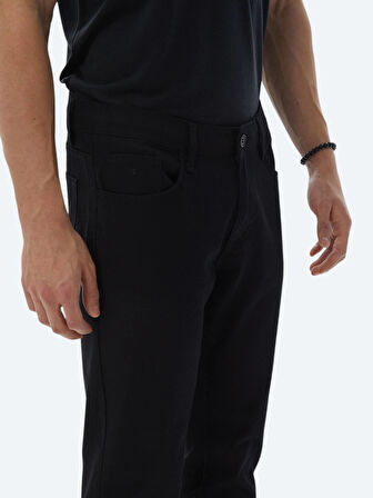Siyah Düz Dokuma Slim Fit Casual Pamuk Karışımlı Pantolon