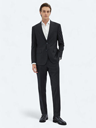 Antrasit Çizgili Modern Fit Yün Karışımlı Takım Elbise