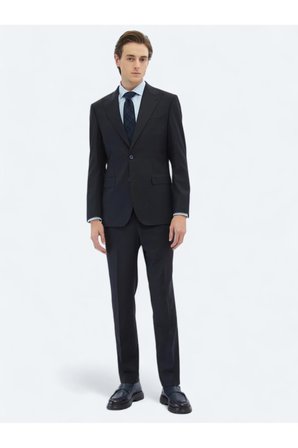 Siyah Desenli Modern Fit Yün Karışımlı Takım Elbise