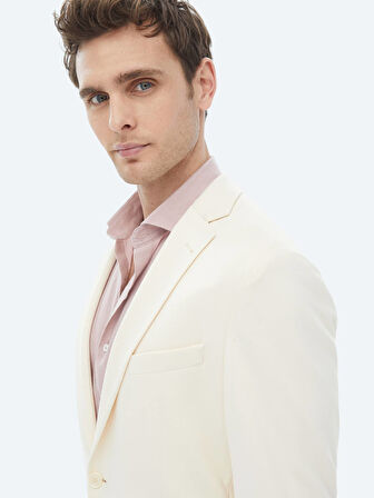 Ekru Düz Modern Fit Örme Ceket