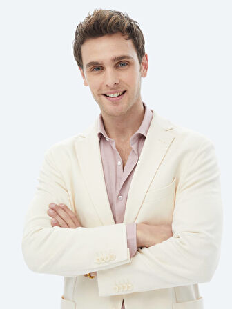 Ekru Düz Modern Fit Örme Ceket