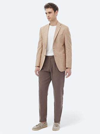 Kiremit Çizgili Modern Fit Pamuk Karışımlı Ceket