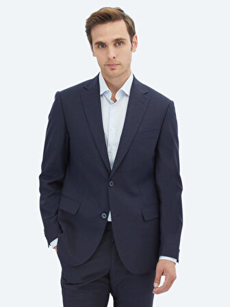 Lacivert Mikro Modern Fit Yün Karışımlı Takım Elbise