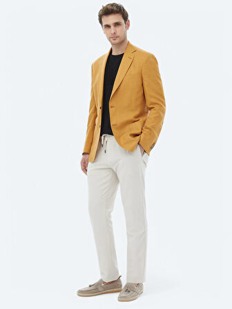 Safran Düz Modern Fit Keten Karışımlı Ceket