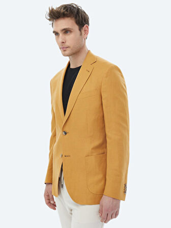 Safran Düz Modern Fit Keten Karışımlı Ceket