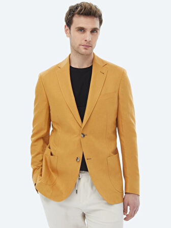 Safran Düz Modern Fit Keten Karışımlı Ceket