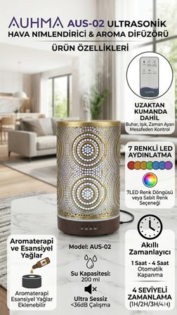 Auhma Humidifier Zaman ayarlayıcılı 7 Farklı LED ışıklı Buharlı Hava Temizleyici