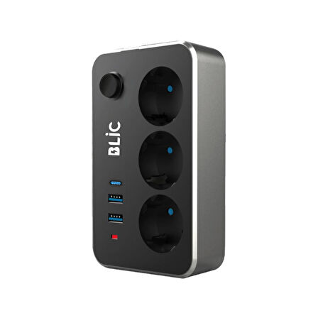 Blic Termal Akım Korumalı Isıya Dayanıklı 3'lü Priz 2 Mt 2xUSB 1xType C FTR-02