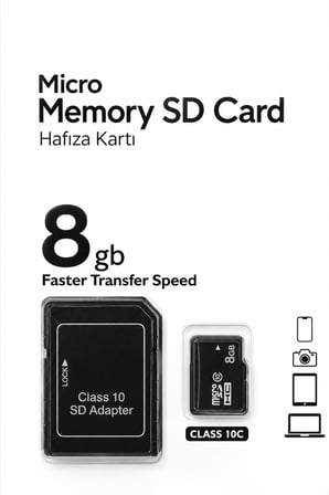8GB Micro SD Hafıza Kartı Class 10 – SD Adaptörlü Hızlı Veri Aktarımı