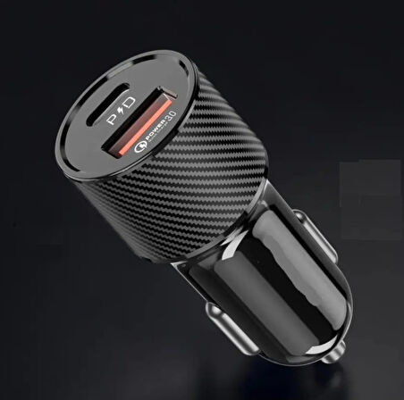 48w Araç Çakmaklık Hızlı Şarj Aleti Araç Şarj Cihazı Type-C - Usb Çift Çikişli Type-C Kablolu LKC-37
