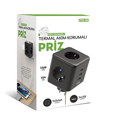 Blic Termal Akım Korumalı Isıya Dayanıklı Priz 3x Soket 2xUSB 1xType C FTR-09