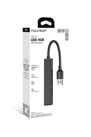 Fulltech FH2 4 Port USB Hub Çoklayıcı – USB 3.0 5 Gbps + 3× USB 2.0, USB-C Güç Girişli Tak Çalıştır USB Çoğaltıcı