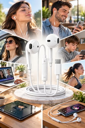 USB Type-C Kablolu Kulaklık – Mikrofonlu ve Ses Kontrollü, Telefon Tablet Bilgisayar Uyumlu Kulak İçi Kulaklık