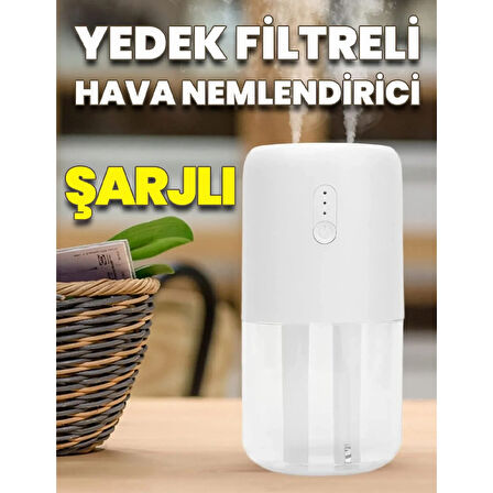 Aksesuarcı Işıklı Şarjlı Çift Filtreli Aromaterapi Difüzörü Oda Hava Nemlendirici Air Humidifier 280mL, Yedek Filtreli