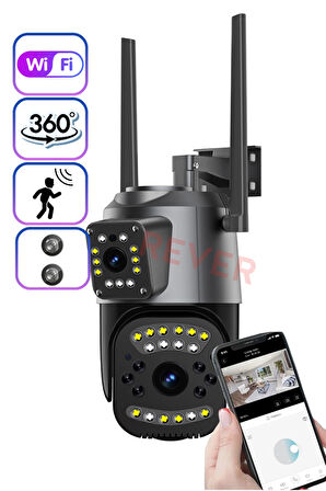 4Mp 360° Haraketli DUAL LENS Hareket Sensörlü Güvenlik Kamerası IP Kamera Gece Görüşlü Su Geçirmez