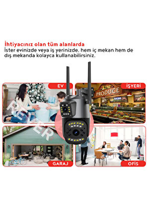 4Mp 360° Haraketli DUAL LENS Hareket Sensörlü Güvenlik Kamerası IP Kamera Gece Görüşlü Su Geçirmez