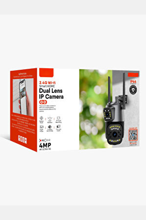 4Mp 360° Haraketli DUAL LENS Hareket Sensörlü Güvenlik Kamerası IP Kamera Gece Görüşlü Su Geçirmez