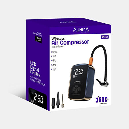 Auhma Şarjlı Dijital Göstergeli Lastik Şişirme Kompresörü A5566