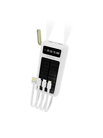 ACL PW-61 30.000mAh Güneş Enerjili Powerbank Beyaz | 5 Cihaz Aynı Anda Şarj | USB-C & Lightning & Micro USB & 2x USB Çıkış | Dahili LED Fener
