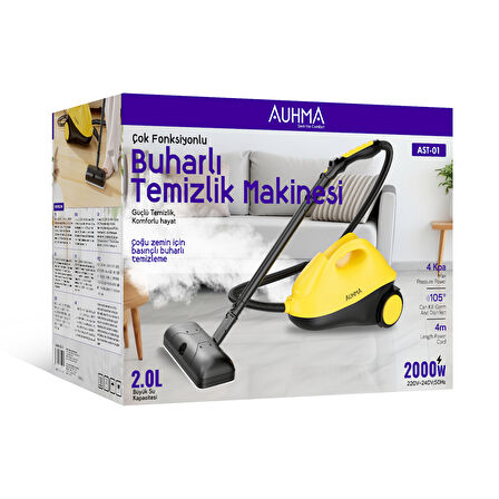 Auhma AST-01 Çok Fonksiyonlu Buharlı Temizlik Makinesi | 2000W Güçlü Buhar, 2L Su Kapasitesi, 99.9% Hijyen