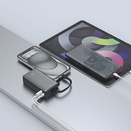 ACL PW-109 10000mAh 22.5W Süper Hızlı Şarj Powerbank - LCD Ekranlı, Type-C Dahili Kablo, 3 Cihaz Şarj Desteği