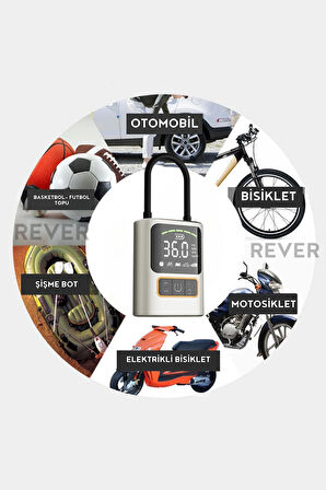 Rever 3600 Mah Oto Araç Hava Kompresörü Şarjlı Araç Lastik Pompası / Motosiklet / Scooter / Bisiklet