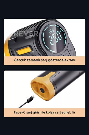 Rever Şarjlı 3600 mAh Oto Araç Hava Kompresörü / Motosiklet / Scooter / Bisiklet Araç Lastik Pompası