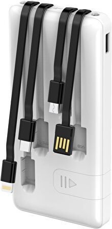 ACL PW-82 10.000mAh Powerbank Beyaz | Çoklu Şarj Kablolu, Hızlı & Taşınabilir Şarj Cihazı