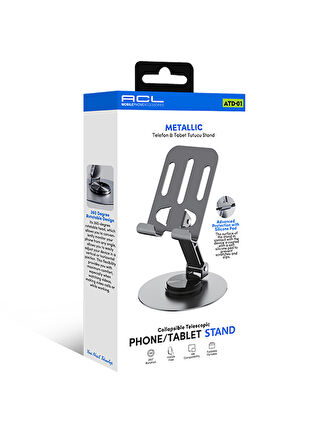 ACL Metalik Telefon ve Tablet Tutucu Stand - ATD-01 | 360 Derece Dönen, Katlanabilir ve Silikon Koruma Özellikli