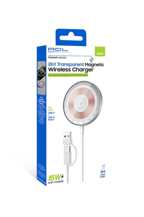ACL AW24 15W MagSafe Uyumlu Manyetik Kablosuz Hızlı Şarj Aleti, USB-C & USB-A Çift Girişli 1 Metre Kablolu Şarj Cihazı