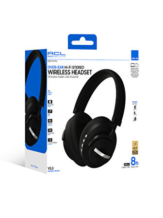ACL ABK-08 Bluetooth 5.3 Kablosuz Kulak Üstü Kulaklık Siyah | Hi-Fi Stereo, SD Kart, USB-C, HD Görüşme