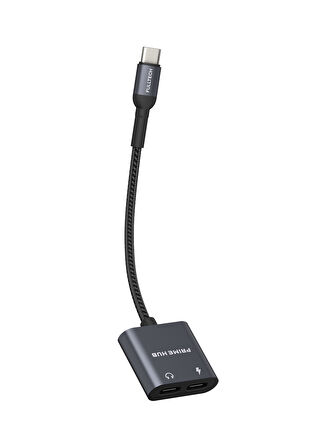 Fulltech FH10 2'si 1 Arada USB-C HUB | PD 60W Hızlı Şarj & Ses Aktarımı | Çift USB-C Girişli | Örgü Kablolu Taşınabilir Çoklayıcı