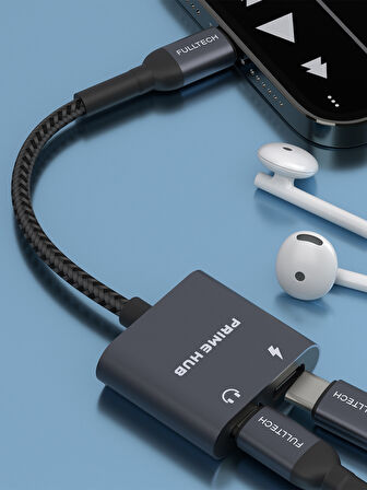 Fulltech FH10 2'si 1 Arada USB-C HUB | PD 60W Hızlı Şarj & Ses Aktarımı | Çift USB-C Girişli | Örgü Kablolu Taşınabilir Çoklayıcı