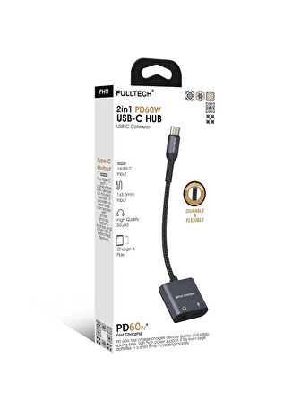 Fulltech FC11 2in1 PD 60W USB-C Çoklayıcı | Hızlı Şarj + 3.5mm Ses Girişi Destekli Taşınabilir USB-C HUB