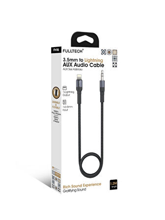 Fulltech FH16 Lightning to 3.5mm AUX Ses Kablosu 1.2 Metre – Dayanıklı ve Esnek Tasarım