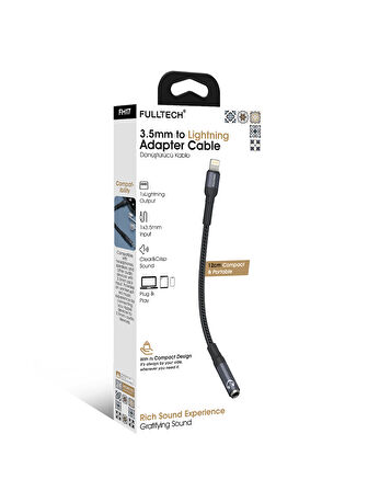 Fulltech FH17 3.5mm to Lightning Dönüştürücü Kablo | iPhone Uyumlu AUX Adaptör