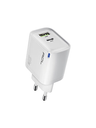 ACL AC-116 20W GaN Teknolojili Çift USB + Type-C Süper Hızlı Şarj Adaptörü | PD20W + QC3.0 Destekli | Akıllı Isı Kontrolü | LED Işıklı Tasarım