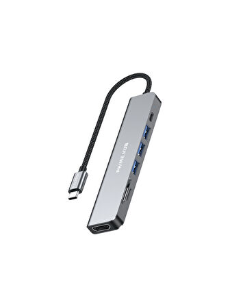 Fulltech FH19 7-in-1 USB-C Çoklayıcı Adaptör | 4K HDMI, 100W PD, 5Gbps USB 3.0, SD/TF Kart Okuyucu