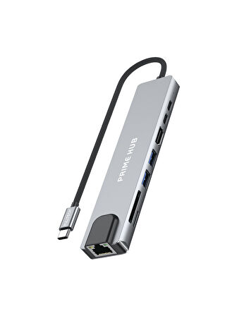 Fulltech FH21 8-in-1 USB-C Çoklayıcı | 4K HDMI, 100W PD, Gigabit Ethernet, SD/TF Kart Okuyucu, 2xUSB-C + 2xUSB 3.0 Çoklu Bağlantı Adaptörü