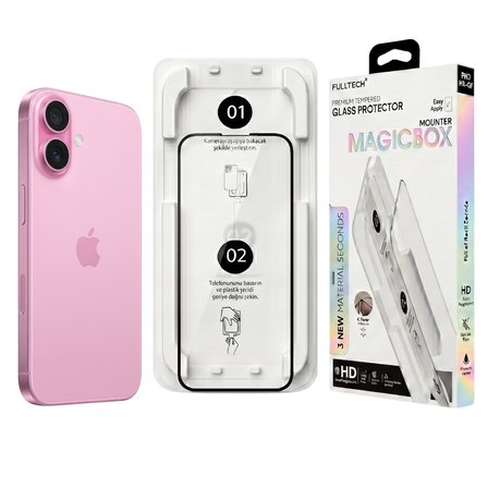 Fulltech MagicBox iPhone 16 / 15 Premium Tempered Glass Aparatlı Ekran Koruyucu - Clear