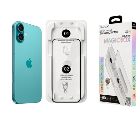 Fulltech MagicBox iPhone 16 Plus/ 15 Plus Premium Tempered Glass Aparatlı Ekran Koruyucu - Clear