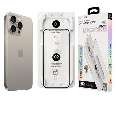 Fulltech MagicBox iPhone 15 Pro Max Premium Tempered Glass Aparatlı Ekran Koruyucu - Clear