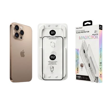 Fulltech MagicBox iPhone 16 Pro Max Premium Tempered Glass Aparatlı Ekran Koruyucu - Clear