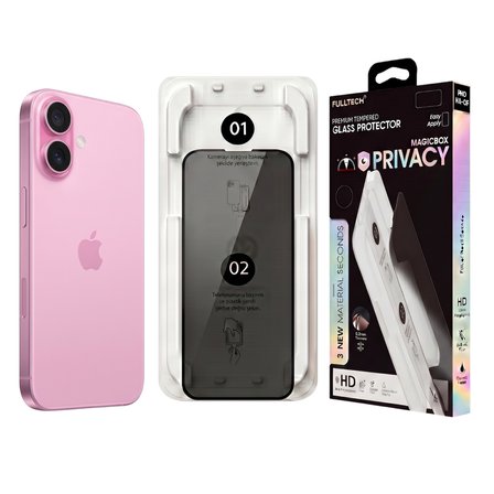 Fulltech MagicBox iPhone 16 / 15 Premium Tempered Glass Aparatlı Ekran Koruyucu - Privacy