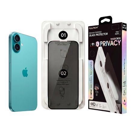 Fulltech MagicBox iPhone 16 Plus/ 15 Plus Premium Tempered Glass Aparatlı Ekran Koruyucu - Privacy