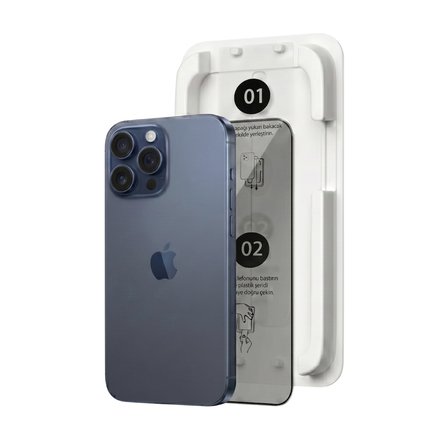 Fulltech MagicBox iPhone 15 Pro Premium Tempered Glass Aparatlı Ekran Koruyucu - Privacy