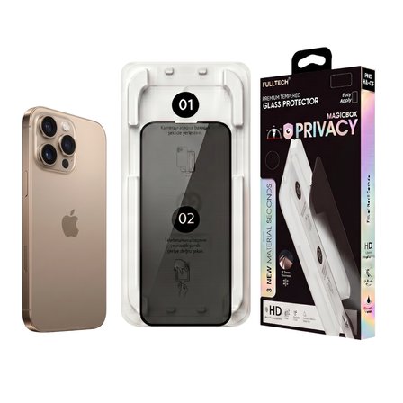 Fulltech MagicBox iPhone 16 Pro Max Premium Tempered Glass Aparatlı Ekran Koruyucu - Privacy