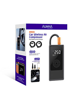 Auhma A6699 Kablosuz Dijital Araç Hava Kompresörü | 150 PSI | 4000mAh | 4 USB | LCD Ekranlı & LED Işıklı Şarjlı Şişirme Pompası